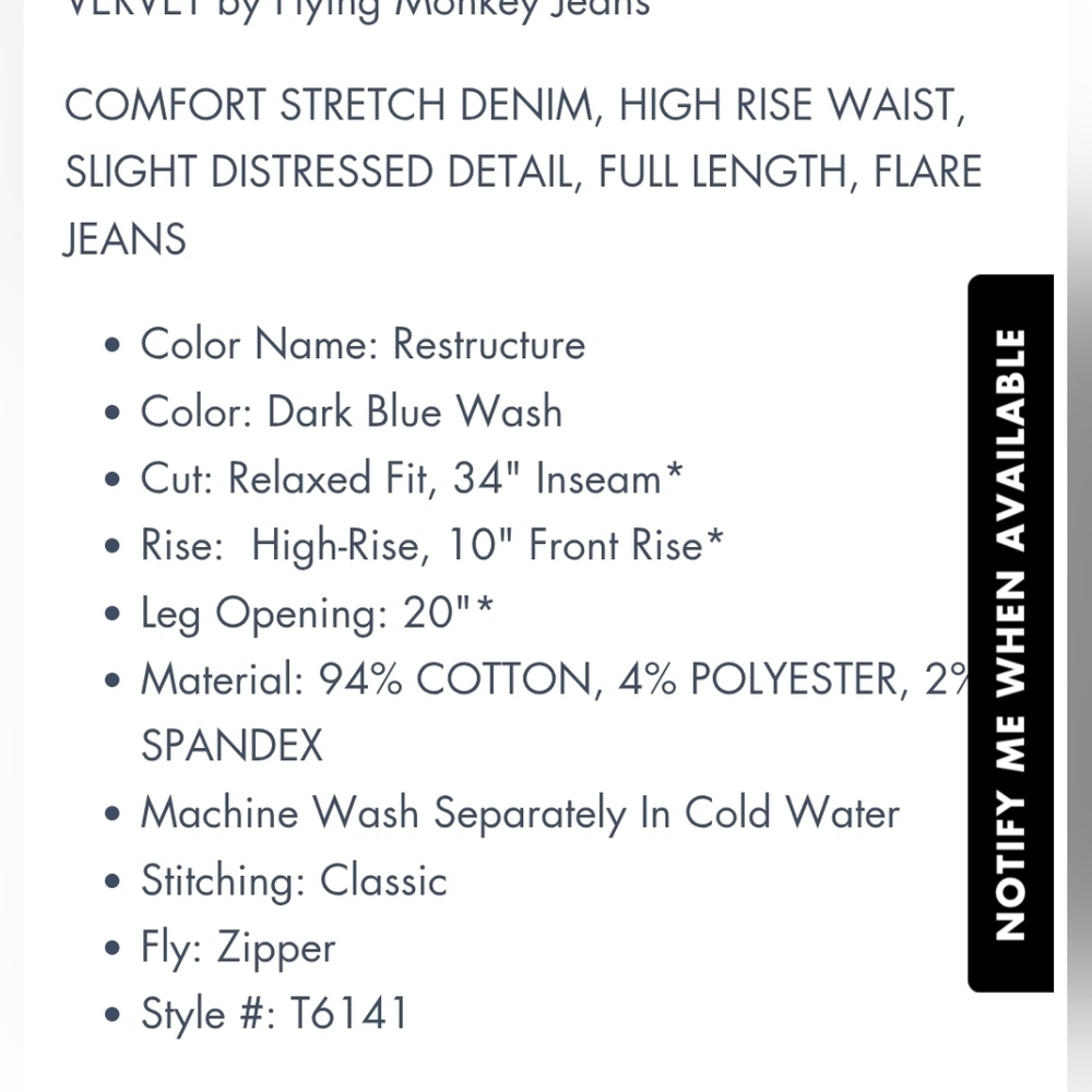 ❤️ NWOT! VERVET RESTRUCTURE HIGH RISE RELAXED FLARE JEANS, 00 (24) - Picture 13 of 13